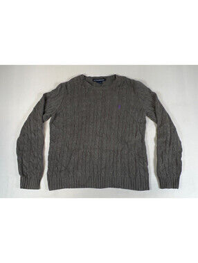 Ralph Lauren Sport Women XL Grey Cable Knit Cotton Crewneck Pullover Sweater